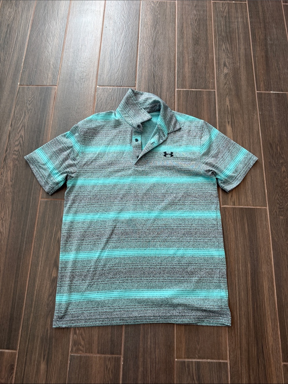 Under Armour Men’s Gray Polo with Aqua Stripe Accents